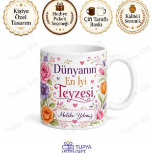 Teyzeme Hediye İsme Özel Baskılı Kupa Bardak Teyze Hediyesi Porselen Mug