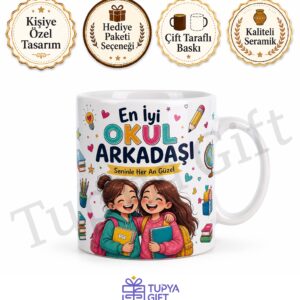 Okul Arkadaşına Hediye Özel Baskılı Kupa Bardak Arkadaşlık Hediyesi