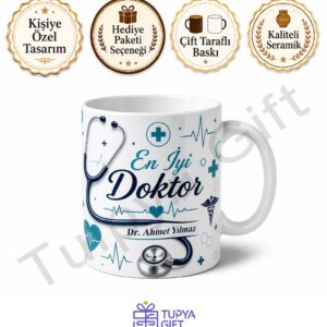 Doktor Hediyesi Kişiye Özel Baskılı Kupa Bardak İsimli Doktora Hediye