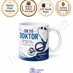 Doktora Hediye İsme Özel Baskılı Kupa Bardak Doktor Hediyesi Özel Tasarım