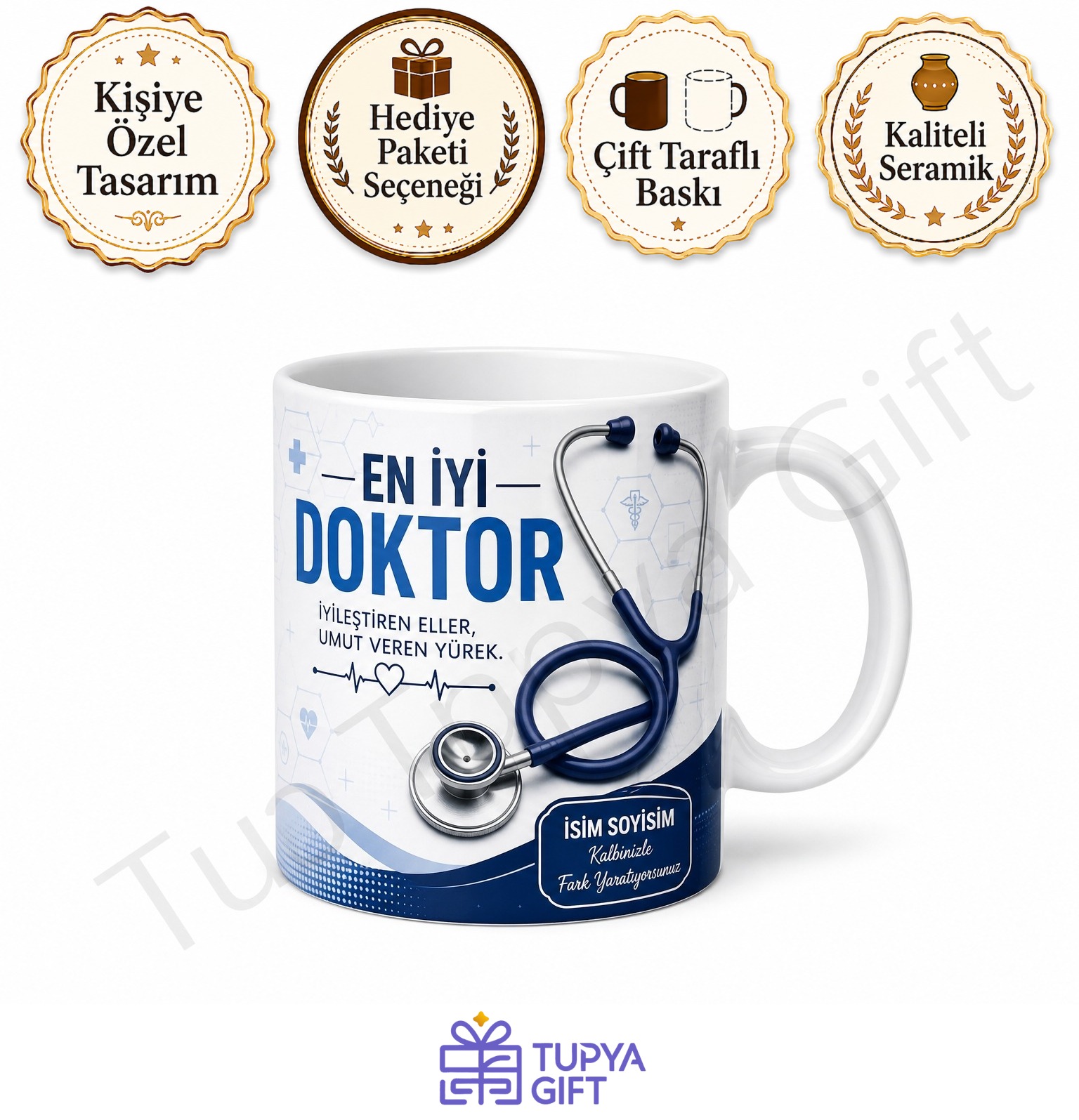 Doktora Hediye İsme Özel Baskılı Kupa Bardak Doktor Hediyesi Özel Tasarım
