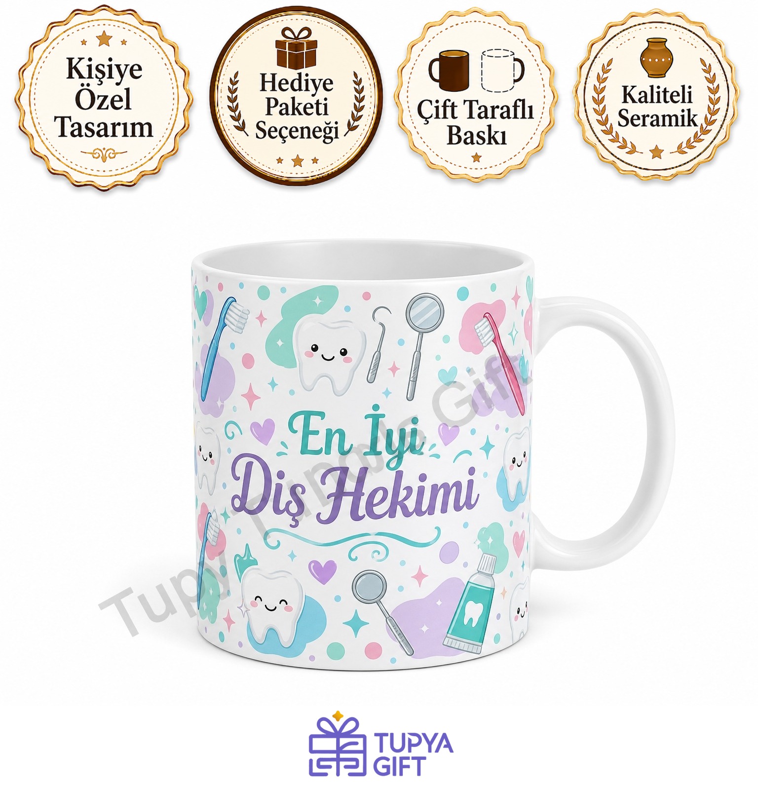 Diş Hekimine Hediye Kişiye Özel Baskılı Kupa Bardak Diş Doktoru Hediyesi