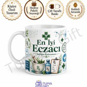 Eczacıya Hediye Kişiye Özel Baskılı Kupa Bardak Eczacı Günü Hediyesi