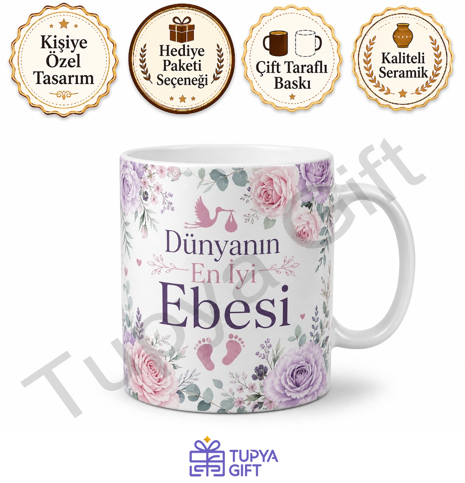 Ebeye Hediye Kişiye Özel Baskılı Kupa Bardak Ebe Günü Hediyesi
