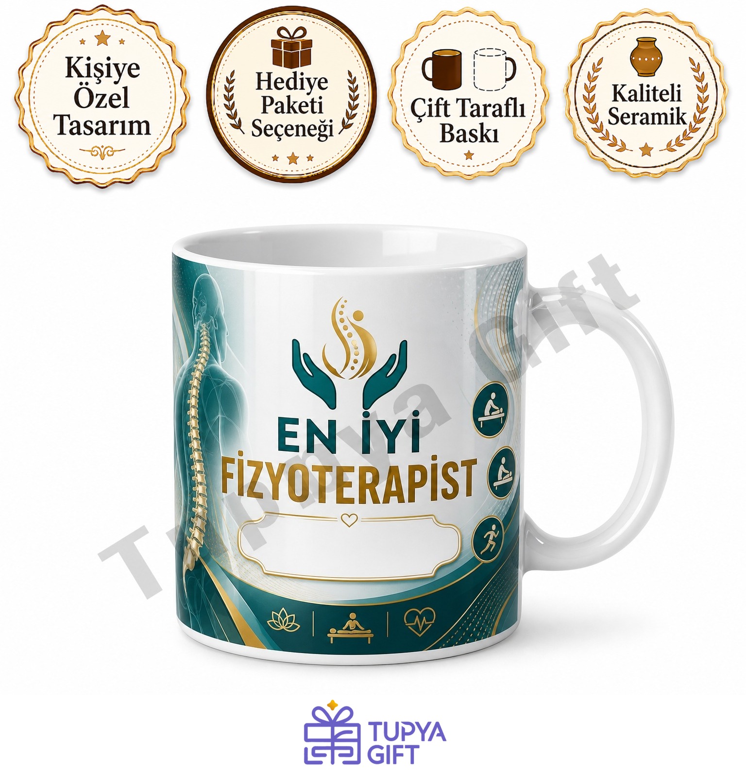 Fizyoterapiste Hediye İsimli Baskılı Kupa Bardak Özel Tasarım Fizyoterapi Hediyesi