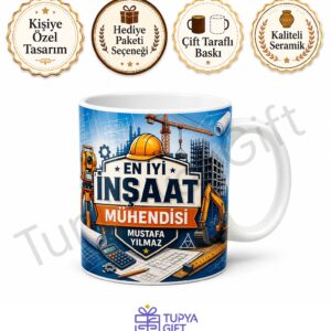 İnşaat Mühendisine Hediye İsme Özel Kupa Bardak Mühendis Hediyesi