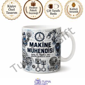 Makine Mühendisine Hediye Baskılı Kupa Bardak Kişiye Özel Tasarım Mühendis