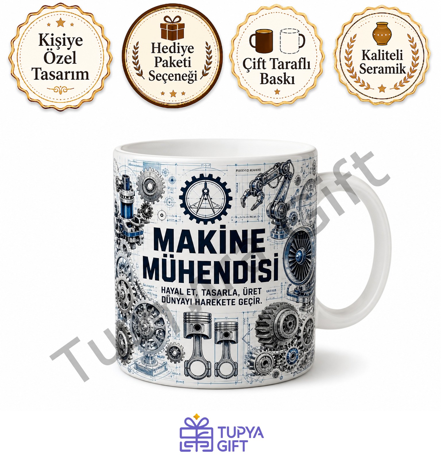 Makine Mühendisine Hediye Baskılı Kupa Bardak Kişiye Özel Tasarım Mühendis