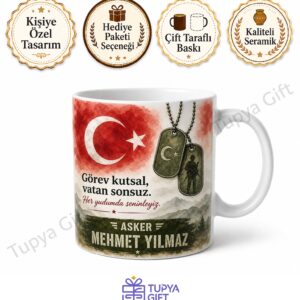 Askere Hediye İsme Özel Baskılı Kupa Bardak Asker Temalı Özel Tasarım