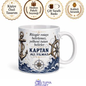 Denizciye Hediye Kişiye Özel Baskılı Kupa Bardak Denizci Kaptan Hediyesi
