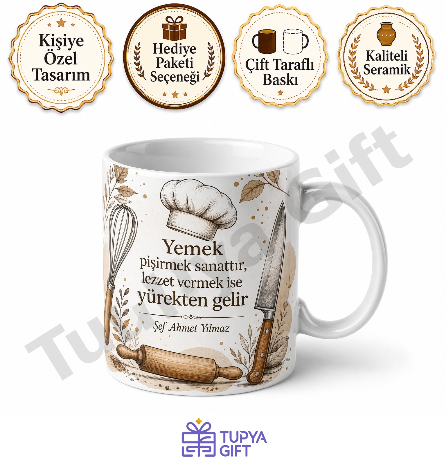 Aşçıya Hediye İsme Özel Baskılı Kupa Bardak Şef Mutfak Temalı