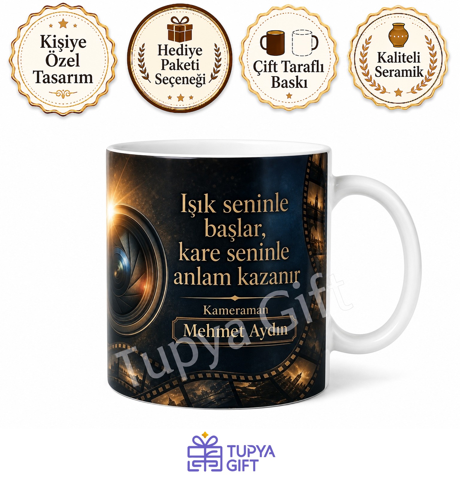 Kameramana Hediye Kişiye Özel Baskılı Kupa Bardak Fotoğrafçı Hediyesi