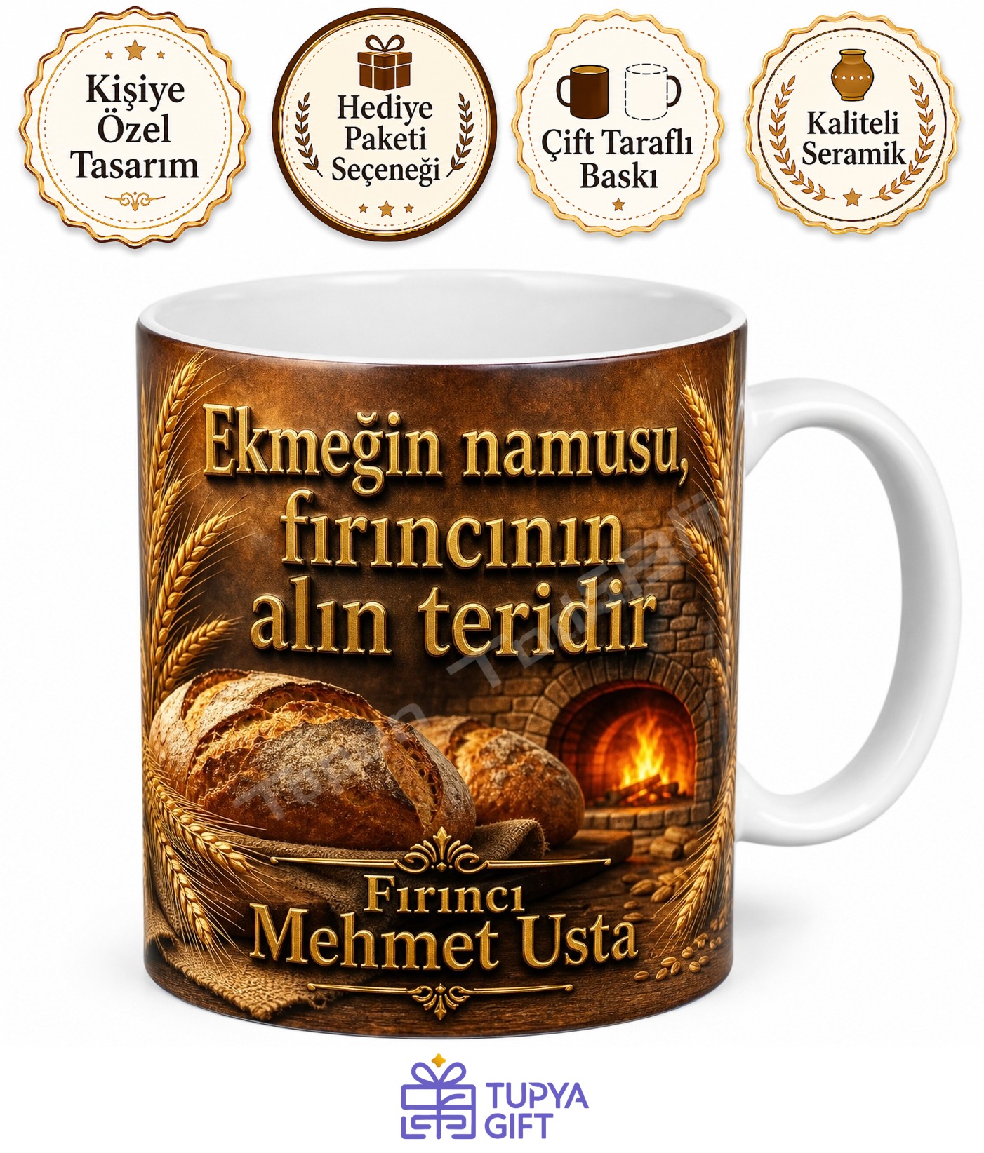 Fırıncıya Hediye İsimli Baskılı Kupa Bardak Fırıncı Özel Tasarım Hediye