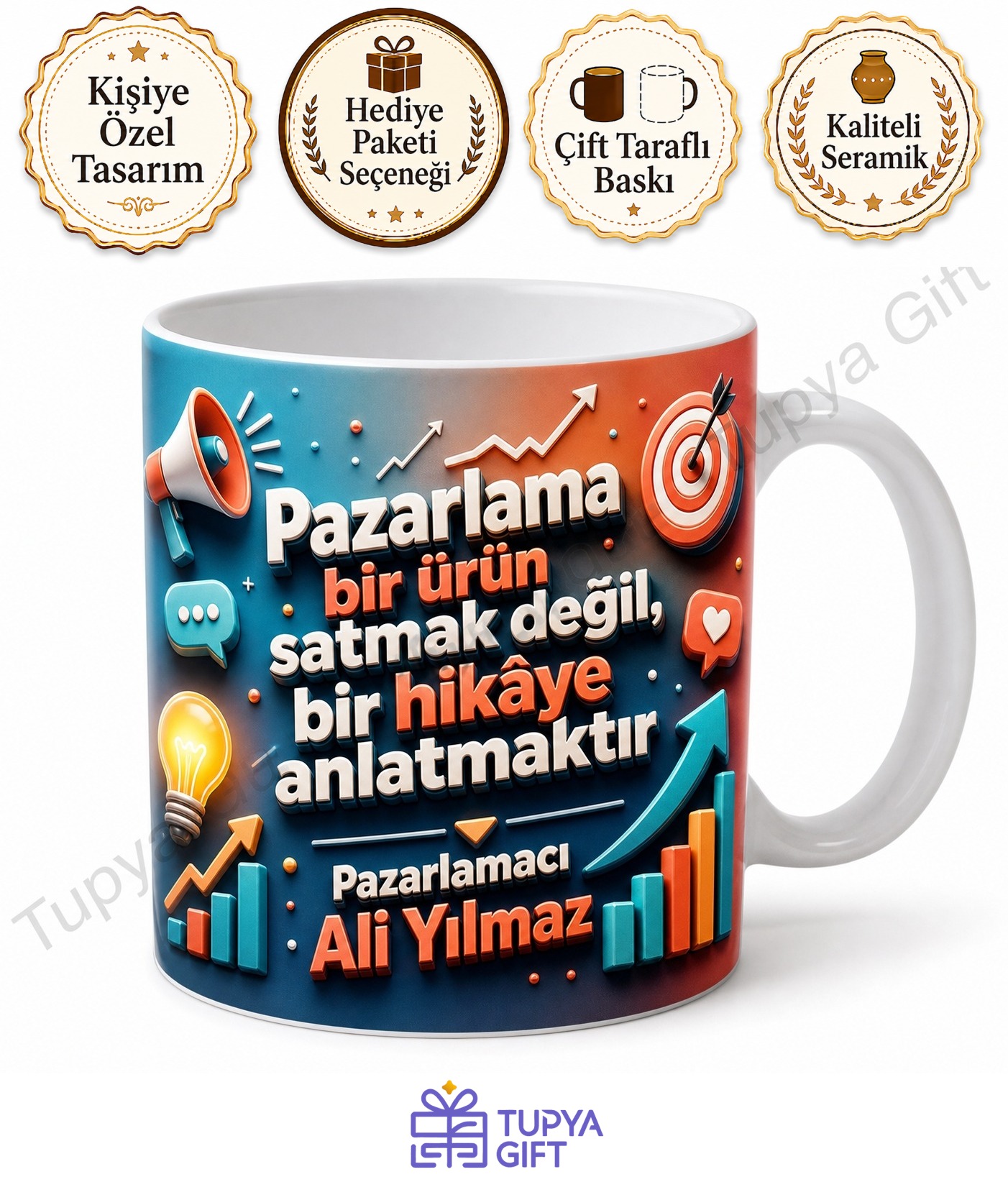 Pazarlamacıya Hediye İsme Özel Baskılı Kupa Bardak Pazarlama Hediyesi