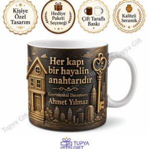 Emlakçıya Hediye Kişiye Özel Baskılı Kupa Bardak Gayrimenkul Danışmanı