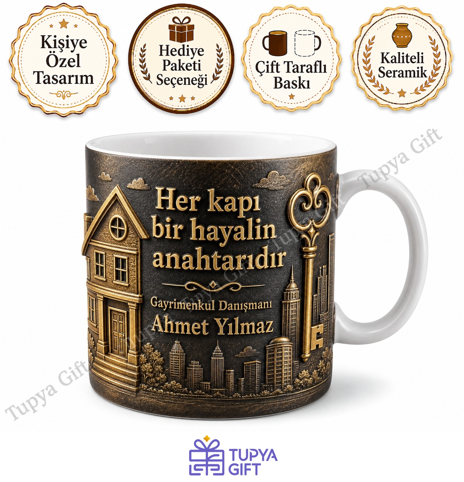 Emlakçıya Hediye Kişiye Özel Baskılı Kupa Bardak Gayrimenkul Danışmanı