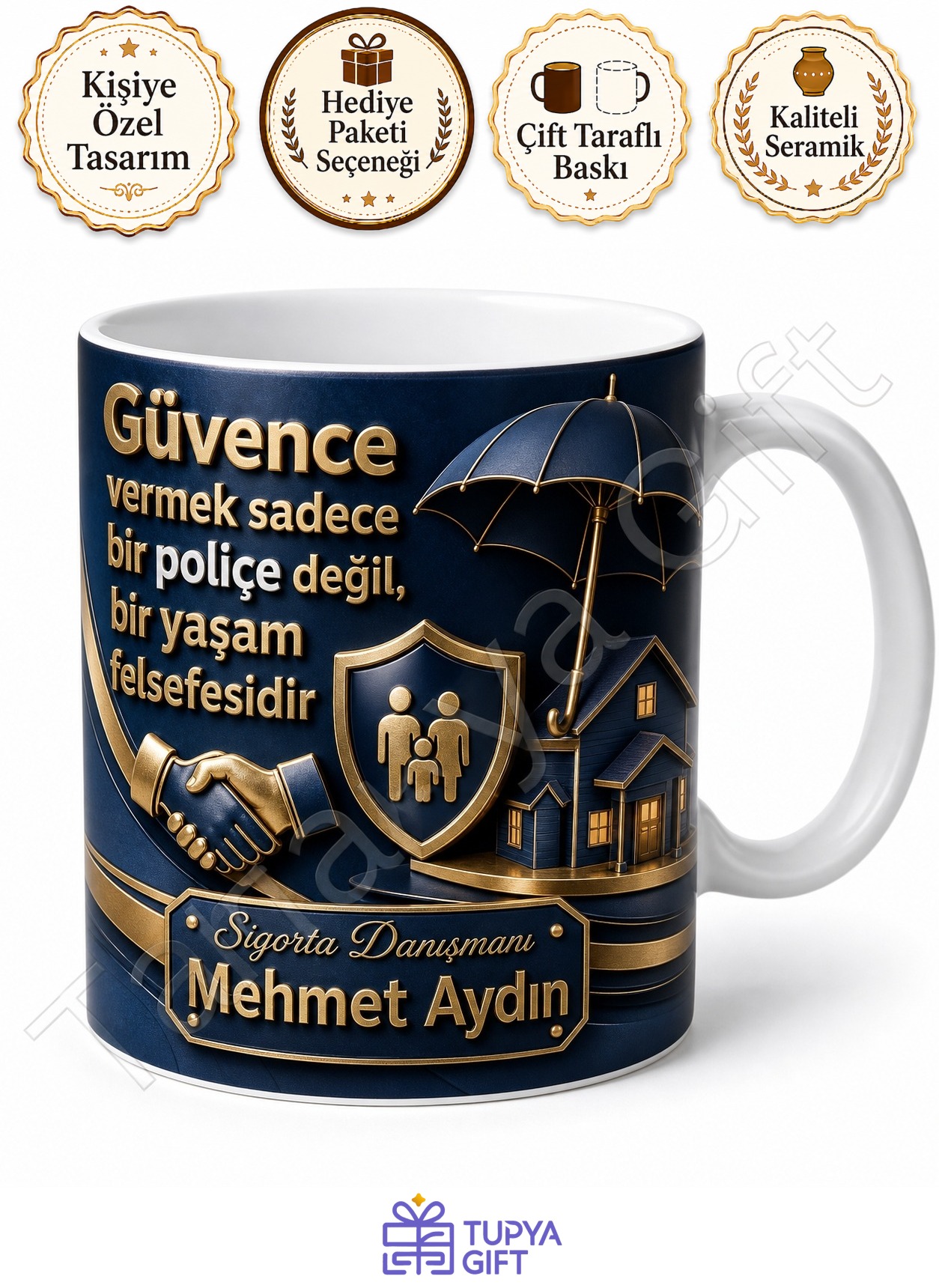 Sigortacıya Hediye İsimli Özel Baskılı Kupa Bardak Sigorta Eksperi Hediye