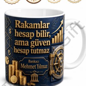 Bankacıya Hediye Kişiye Özel Baskılı Kupa Bardak Finans Temalı Özel Tasarım