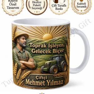 Çiftçiye Hediye Kişiye Özel Baskılı Kupa Bardak Çiftçi Hediyesi