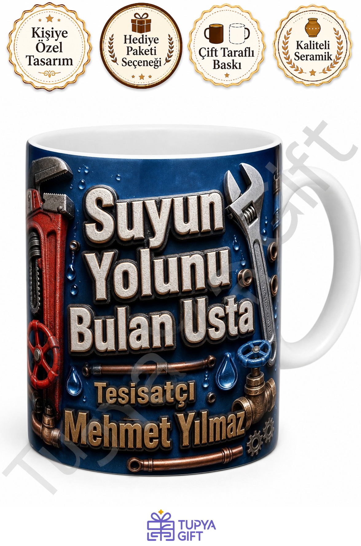 Tesisatçıya Hediye Kişiye Özel Baskılı Kupa Bardak Tesisatçı Hediyesi