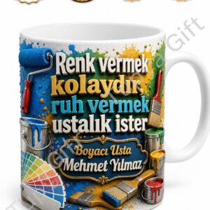 Boyacıya Hediye Kişiye Özel Baskılı Kupa Bardak Boyacı Hediyesi