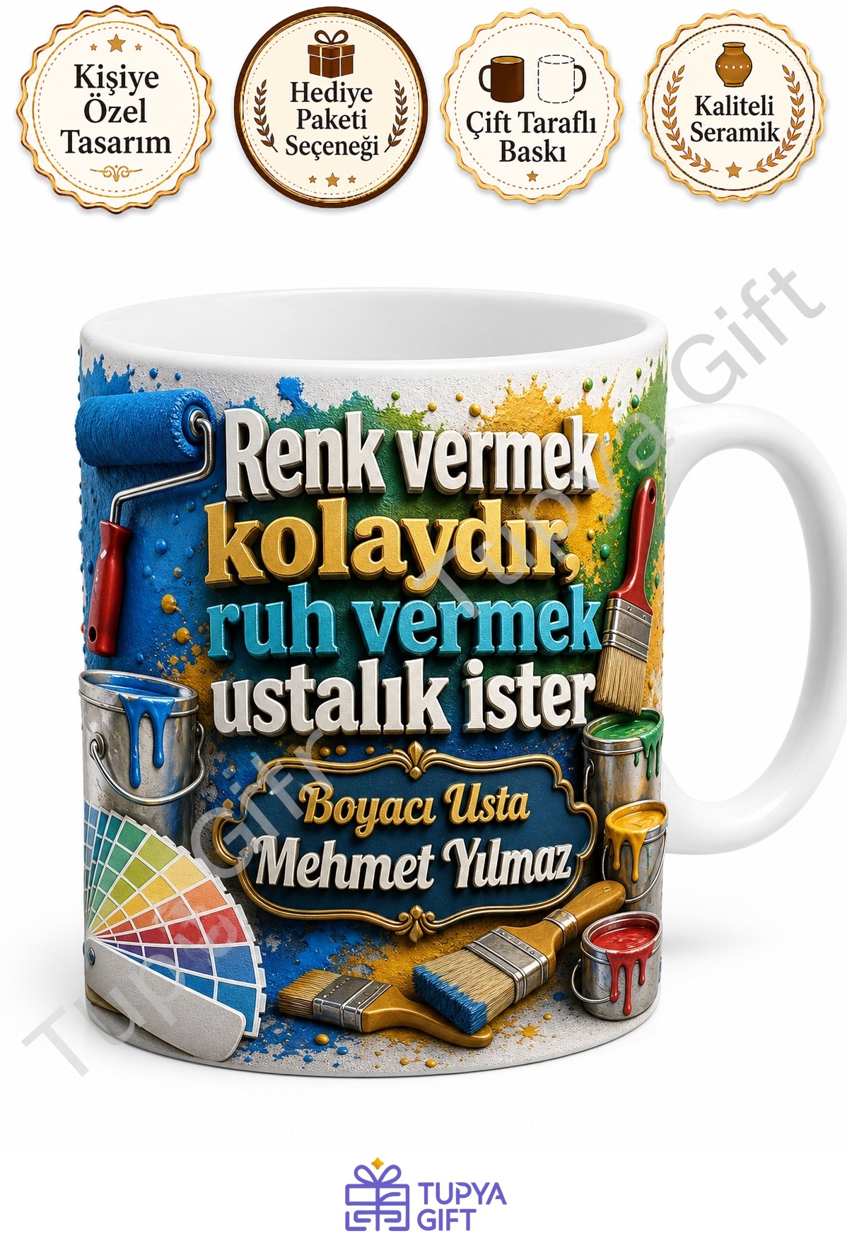 Boyacıya Hediye Kişiye Özel Baskılı Kupa Bardak Boyacı Hediyesi