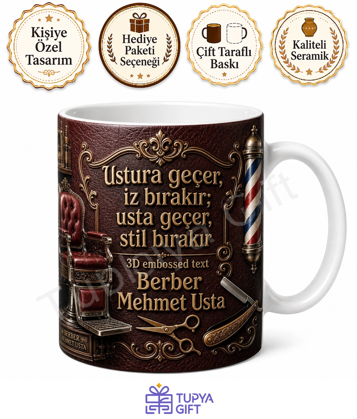 Berber Koltuğu Temalı İsme Özel Baskılı Kupa Bardak Berbere Hediye