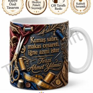 Terzi Makası Temalı Kişiye Özel Baskılı Kupa Bardak Terzi Hediye