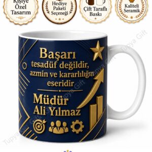 Terfi Hediyesi İsme Özel Baskılı Kupa Bardak Terfi Tebrik Hediyesi