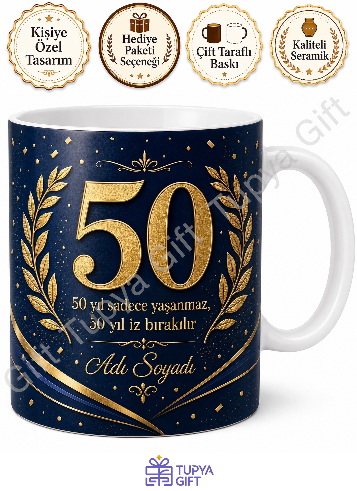 50 Yaş Doğum Günü Hediyesi Baskılı Kupa Bardak Özel Tasarım Hediye