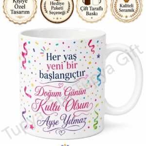 İsme Özel Doğum Günü Baskılı Kupa Bardak Hediye Özel Tasarım