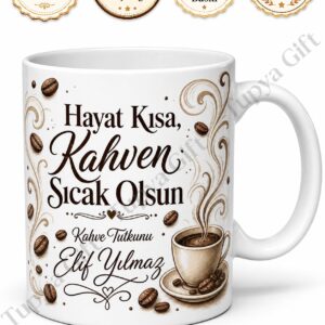 Kahve Bağımlısı Yazılı Kişiye Özel Baskılı Kupa Bardak Hediye