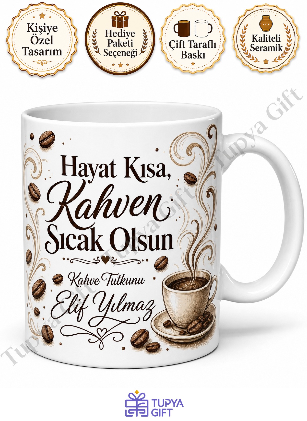 Kahve Bağımlısı Yazılı Kişiye Özel Baskılı Kupa Bardak Hediye