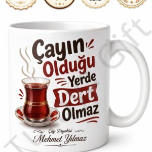 Çay Tiryakisi Yazılı Komik Baskılı Kupa Bardak Hediye Çay Severlere Özel