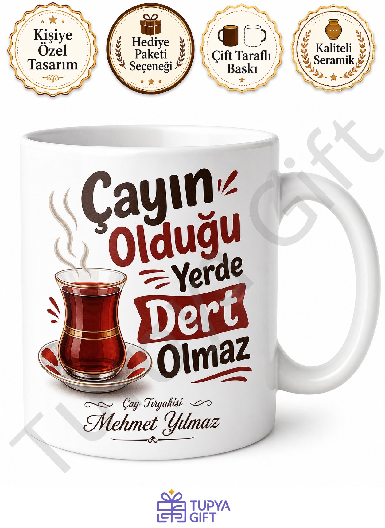 Çay Tiryakisi Yazılı Komik Baskılı Kupa Bardak Hediye Çay Severlere Özel