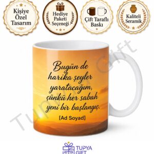 Sabah Kahvesi Temalı Motivasyon Yazılı Kupa Bardak Hediye Özel Tasarım