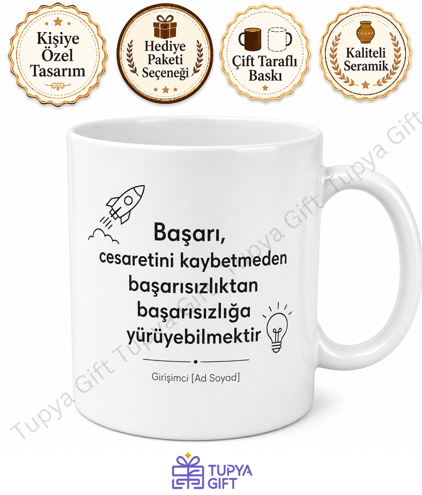 Girişimciye Hediye Motivasyon Yazılı Baskılı Kupa Bardak Özel Tasarım