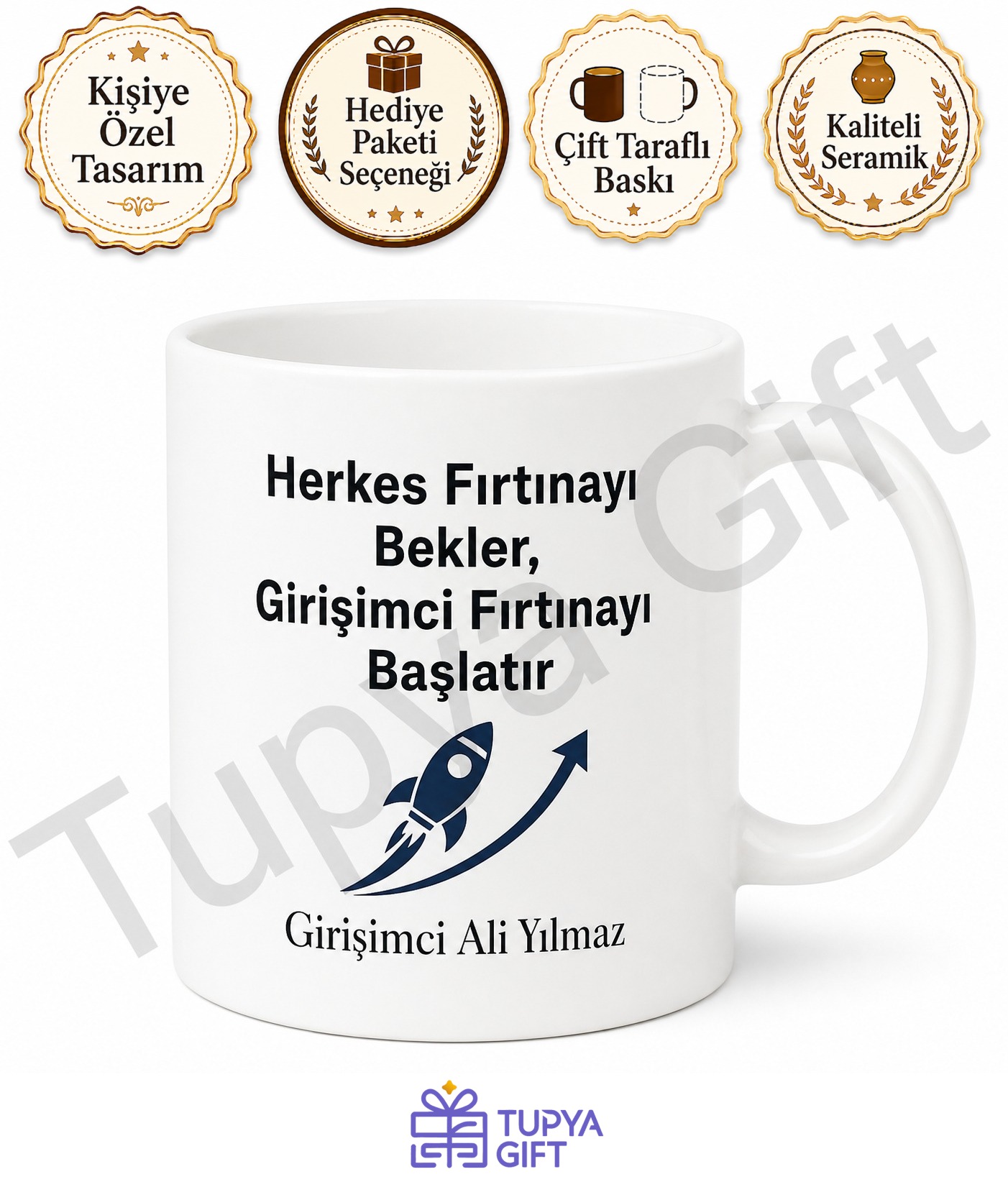 Girişimci Ruhu Yazılı Kişiye Özel Baskılı Kupa Bardak Hediye