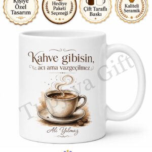 Kahve Aşkı Temalı Kişiye Özel Baskılı Kupa Bardak Hediye