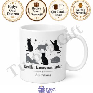 Kedili Kupa Bardak Baskılı Kedi Severler İçin Hediye Porselen Mug