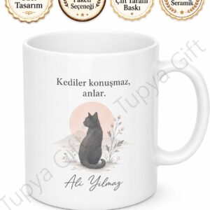 Kedi Temalı Kişiye Özel Baskılı Kupa Bardak Hediye Kedi Severler İçin