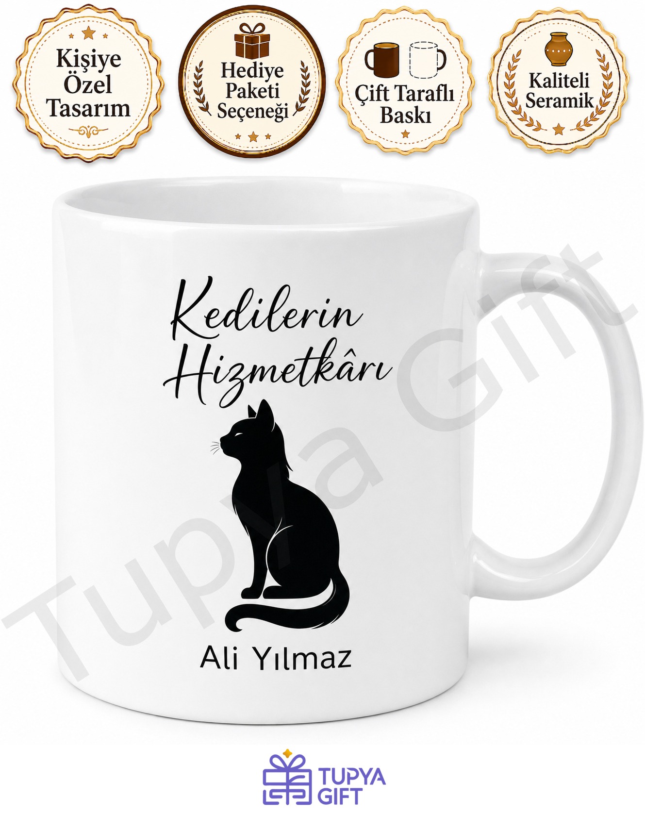 Kedi Severlere Özel Yazılı Baskılı Kupa Bardak Hediye Kedi Severlere Özel Tasarım