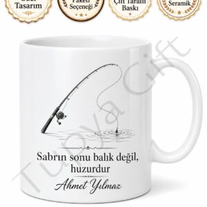 Balıkçıya Hediye İsme Özel Baskılı Kupa Bardak Balıkçılık Temalı
