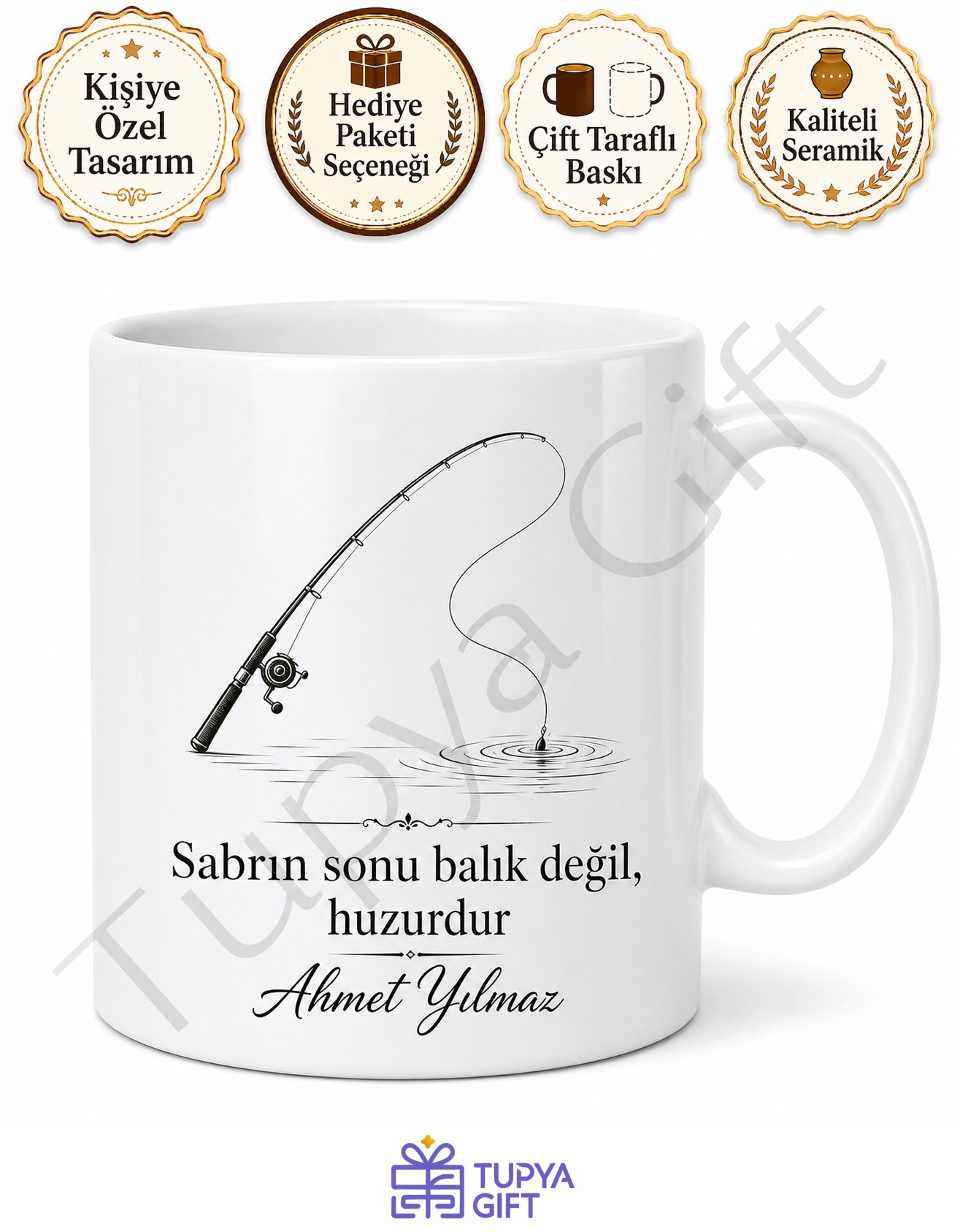 Balıkçıya Hediye İsme Özel Baskılı Kupa Bardak Balıkçılık Temalı