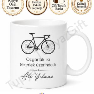 Bisikletçiye Hediye Kişiye Özel Baskılı Kupa Bardak İsimli Bisiklet Temalı