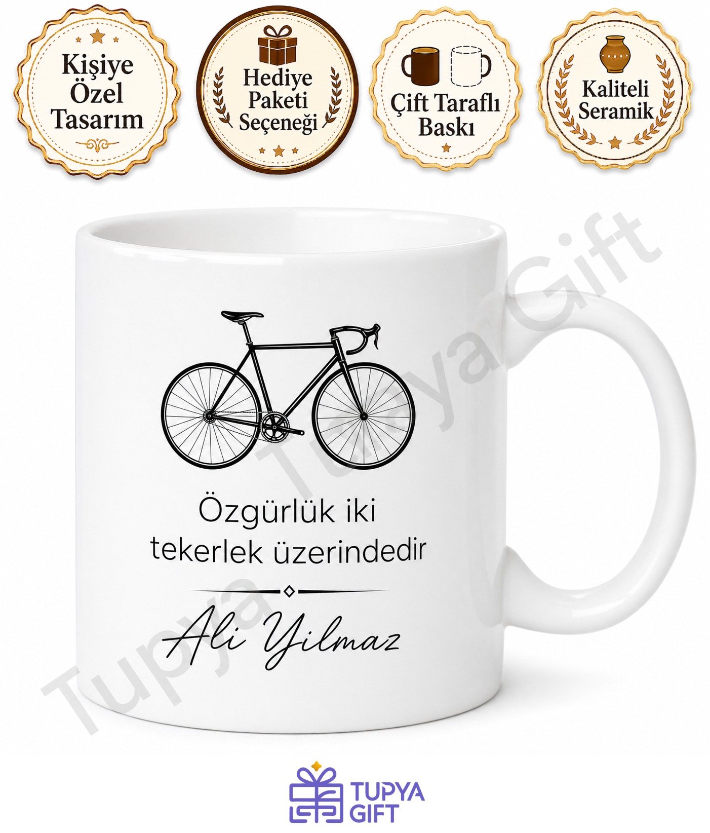 Bisikletçiye Hediye Kişiye Özel Baskılı Kupa Bardak İsimli Bisiklet Temalı