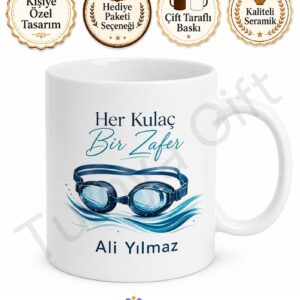 Yüzücüye Hediye Kişiye Özel Baskılı Kupa Bardak Yüzme Sporu Hediye