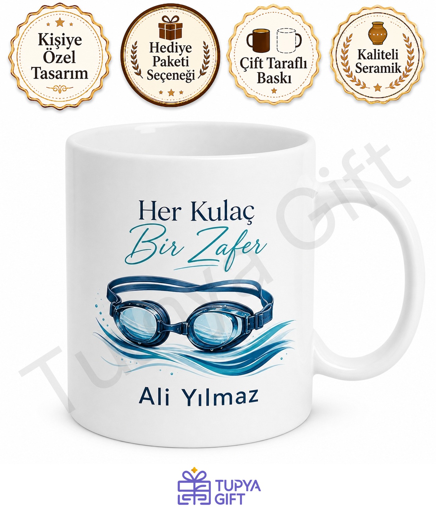 Yüzücüye Hediye Kişiye Özel Baskılı Kupa Bardak Yüzme Sporu Hediye