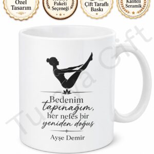 Pilates Temalı Baskılı Kupa Bardak Hediye Pilates Severlere Özel Tasarım