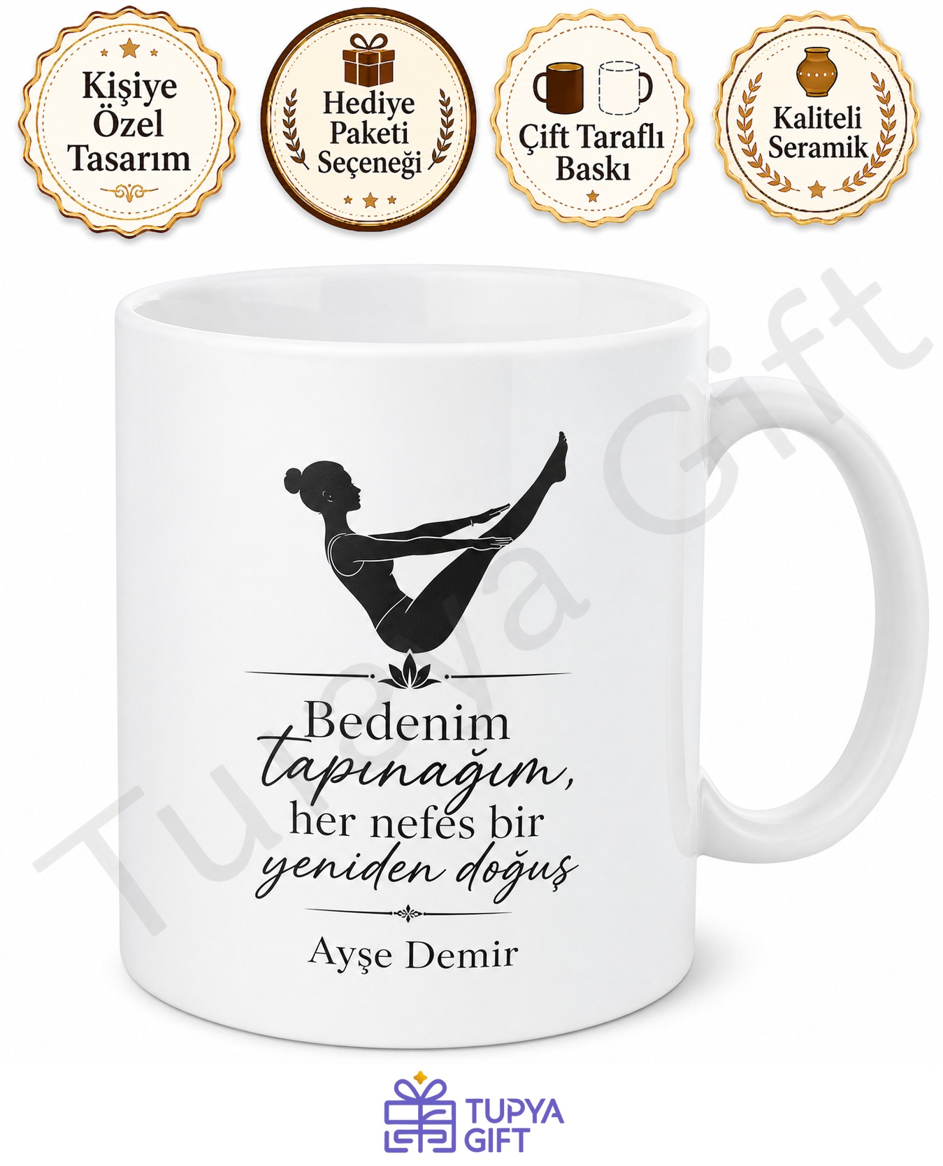 Pilates Temalı Baskılı Kupa Bardak Hediye Pilates Severlere Özel Tasarım